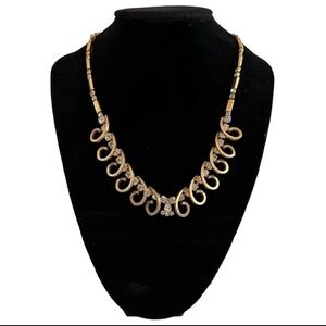 Vintage Gold Rhinestone Cocktail Necklace 16.5” Perfect Condition